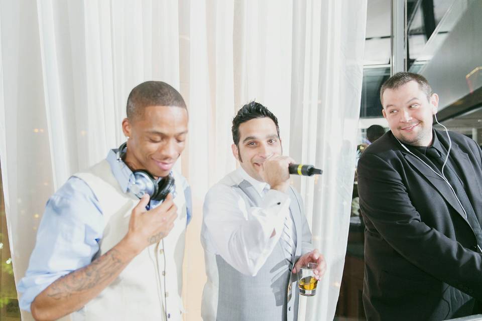 Groom jammed with the staff