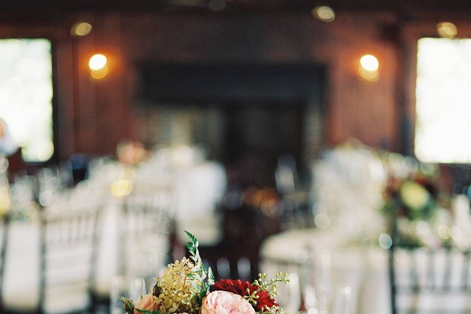 Reception table and floral centerpiece