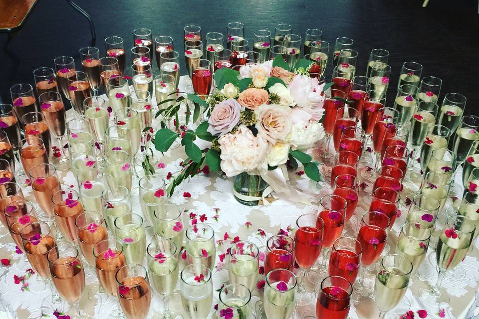This is for when you want a casual yet elegant champagne toast! We have four different bubblies here. Rose champagne, champagne, prosecco and rose sparkling wine.