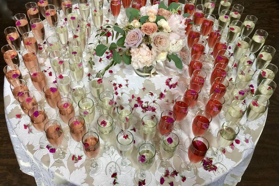 This is for when you want a casual yet elegant champagne toast! We have four different bubblies here. Rose champagne, champagne, prosecco and rose sparkling wine.