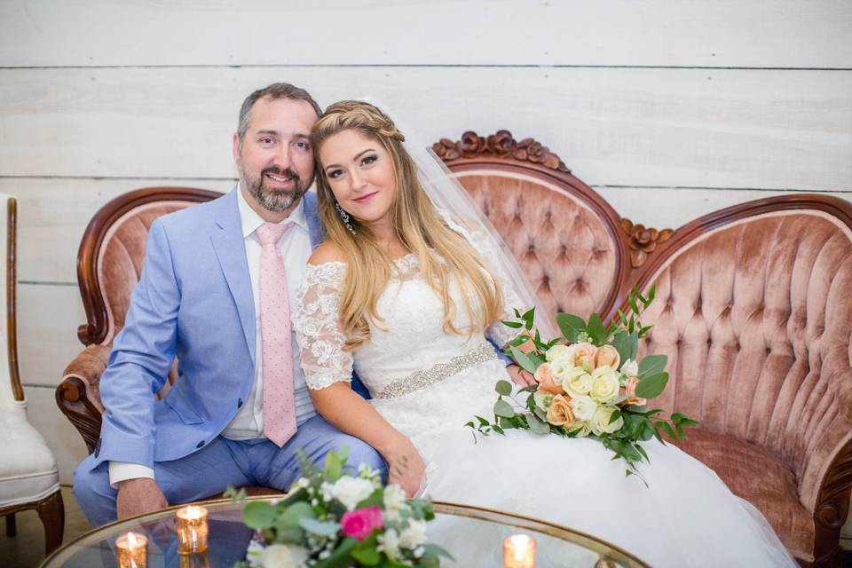 Newlyweds on a chaise lounge