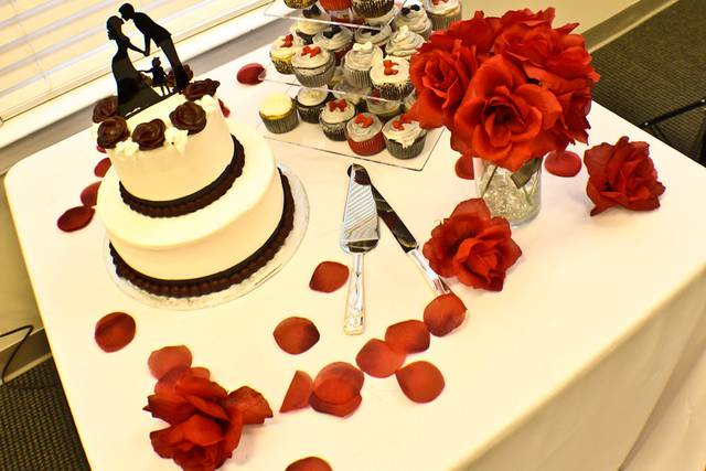 Wedding cake and cupcakes