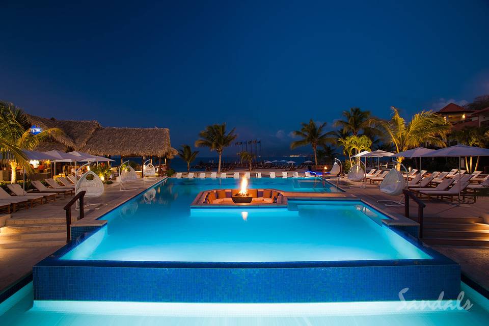 Pool area at night