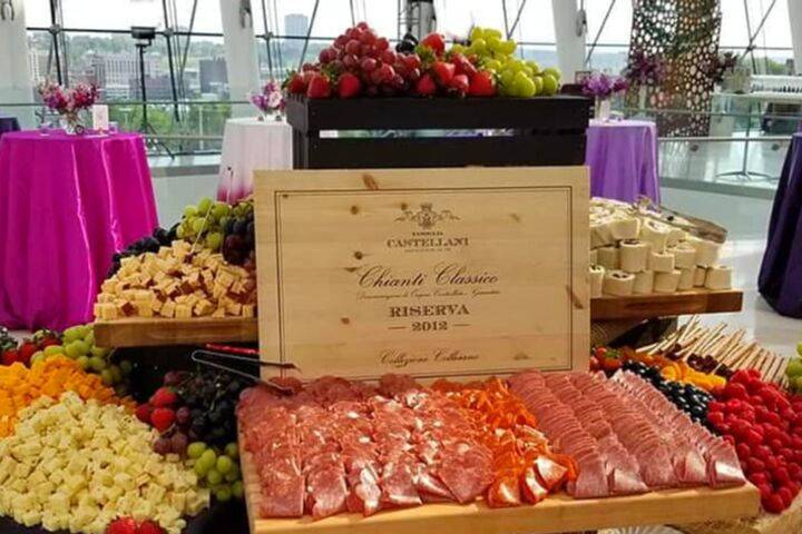 Meat, chees, and fruit display