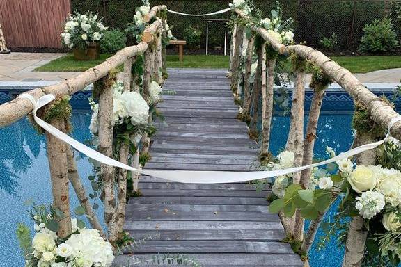 Wedding bridge over pool
