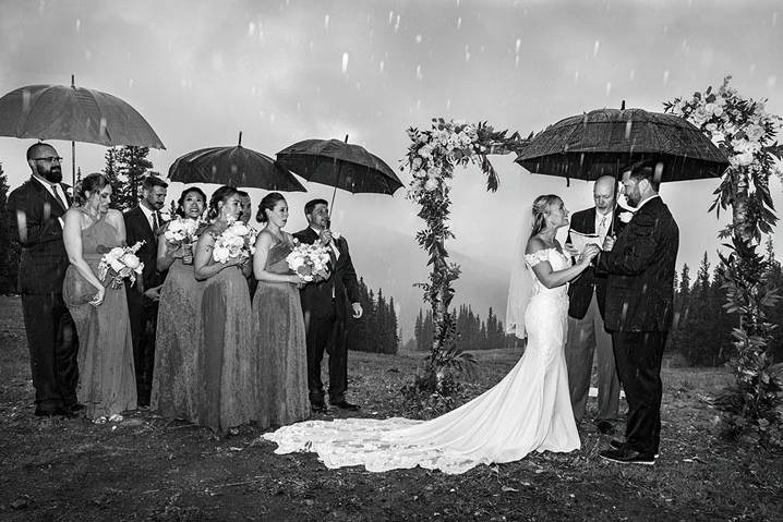 Pouring rain during ceremony