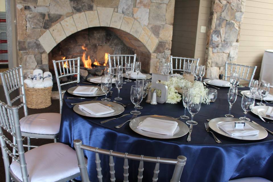 Table setup near at the fire place
