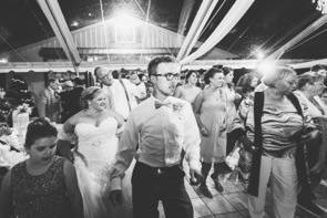 Classic Black & White rendition of the packed dance floor during a line dance.