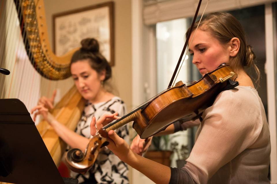 Playing their instruments