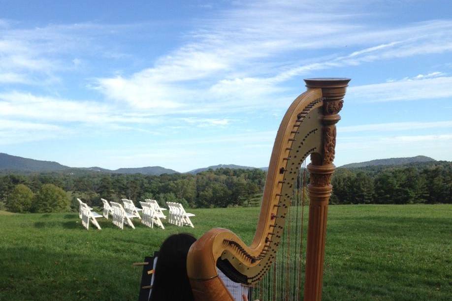 Outdoor wedding  at sunset