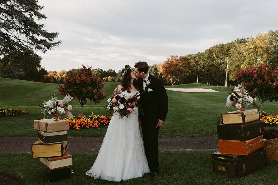 Bride and groom kissing