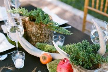 Green wedding centerpiece and table runner. Photo by La Dolce Vita Photo.