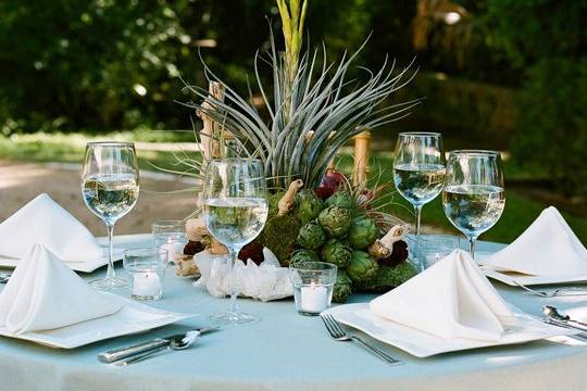 Green wedding centerpiece with artichokes. Photo by La Dolce Vita Photo.