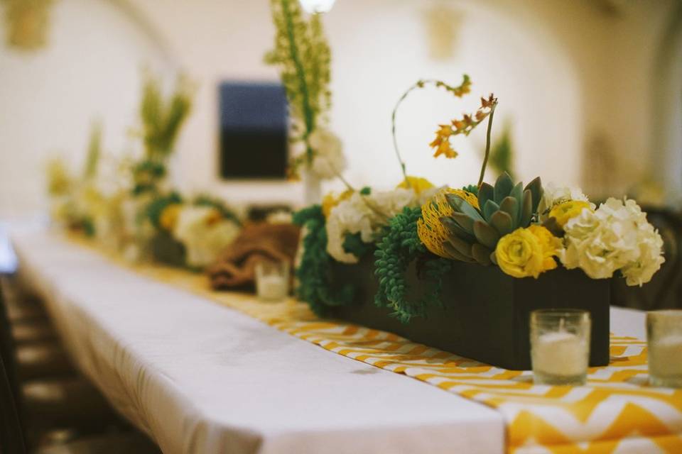 Succulent table runner. Photo by Nathan Russell Photo.