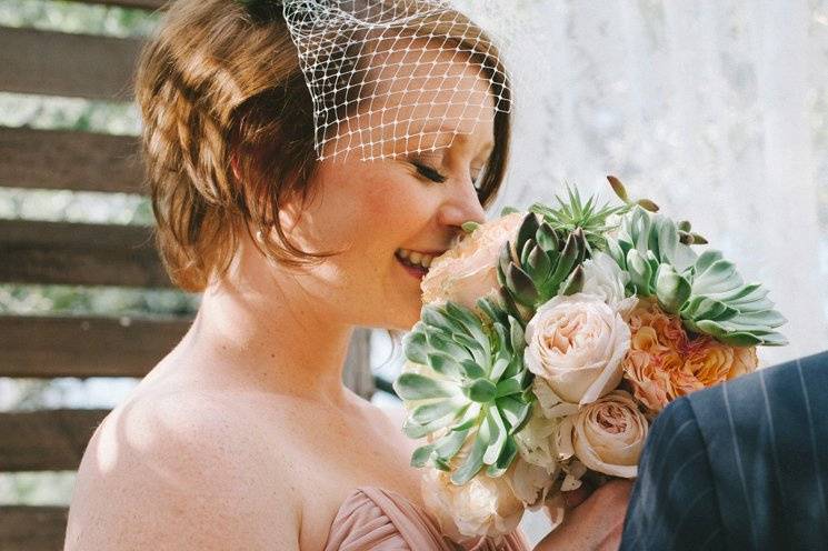 Succulent bouquet for modern wedding.Photo by Nathan Russell Photo.