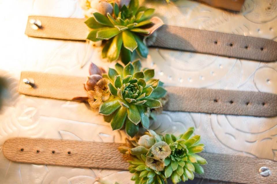 Succulent corsages for wedding in Austin, Texas.Photo by Jake Holt Photography.