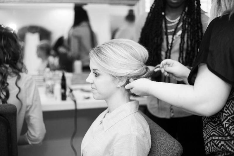 Bride with hairstylist