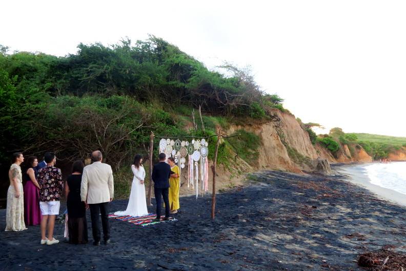Wedding celebrated in Spanish on Playa Negra in Vieques Puerto Rico