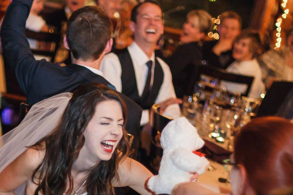 Liz and Nate Photography did a fantastic job capturing the fun moment.  The wedding was at Twin Owls Steakhouse in Estes Park CO.  Bearly Wed Game hosted by Diana from McKinney Entertainment.