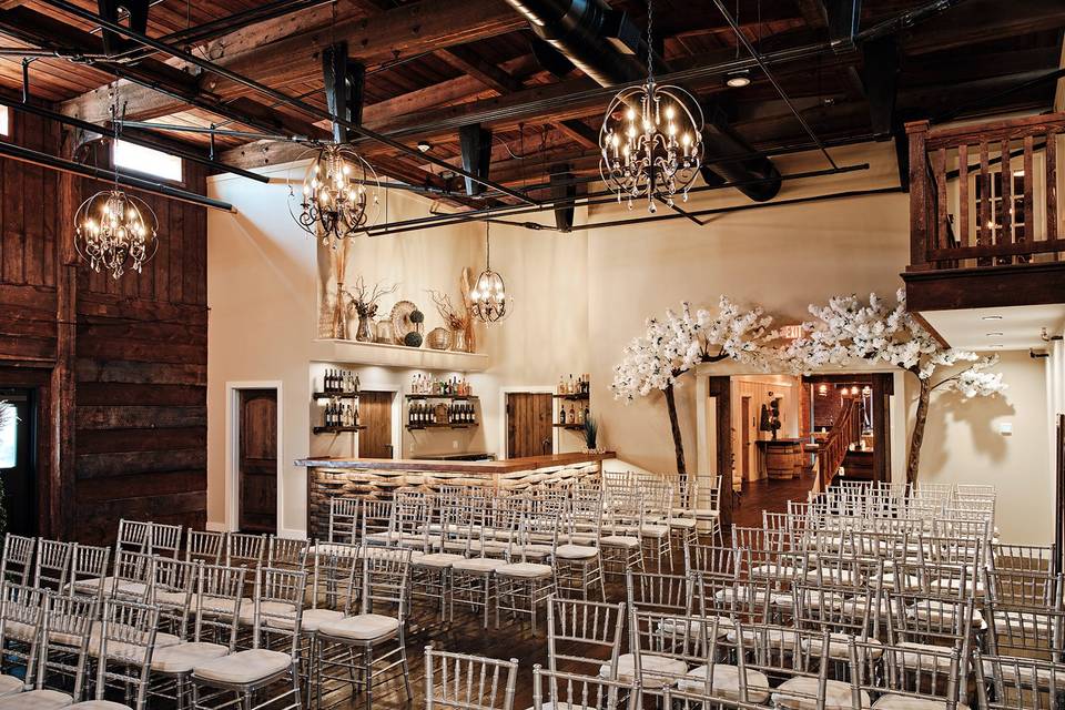 Barrel room ceremony set up