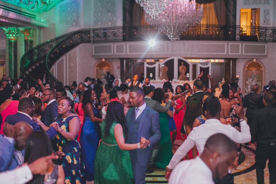 Guests dancing in elegant venue