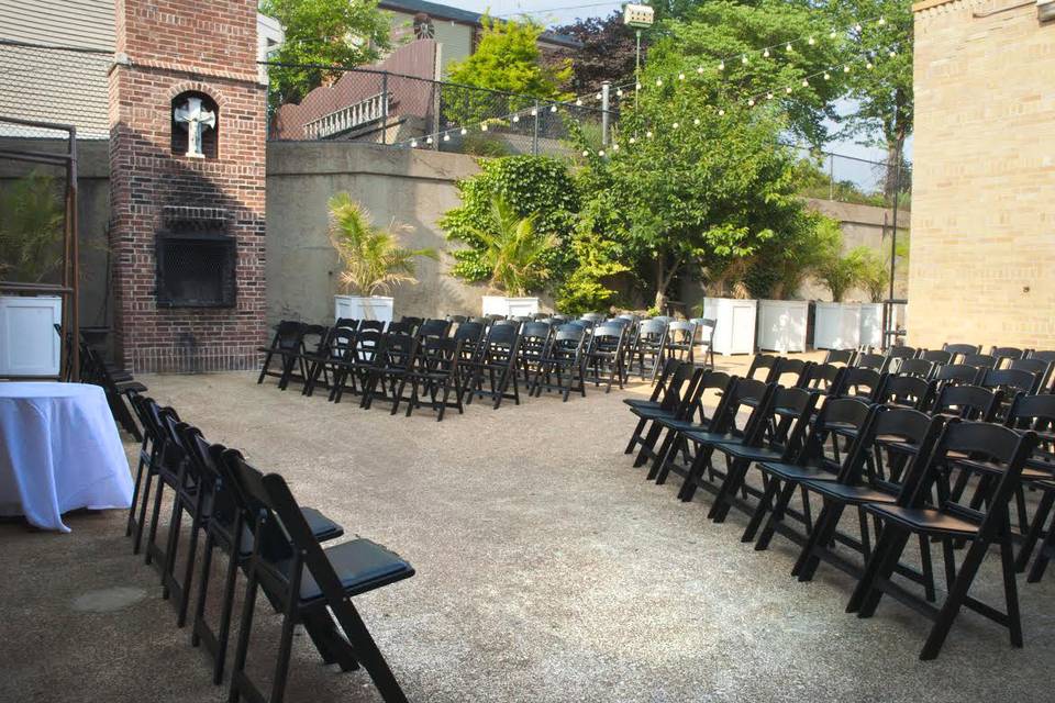 Ceremony setup in courtyard