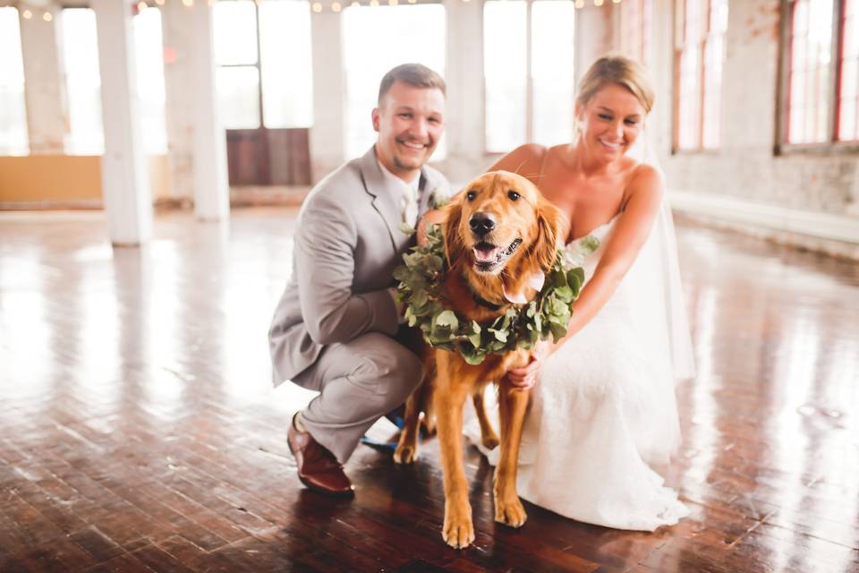Newlyweds with their dog