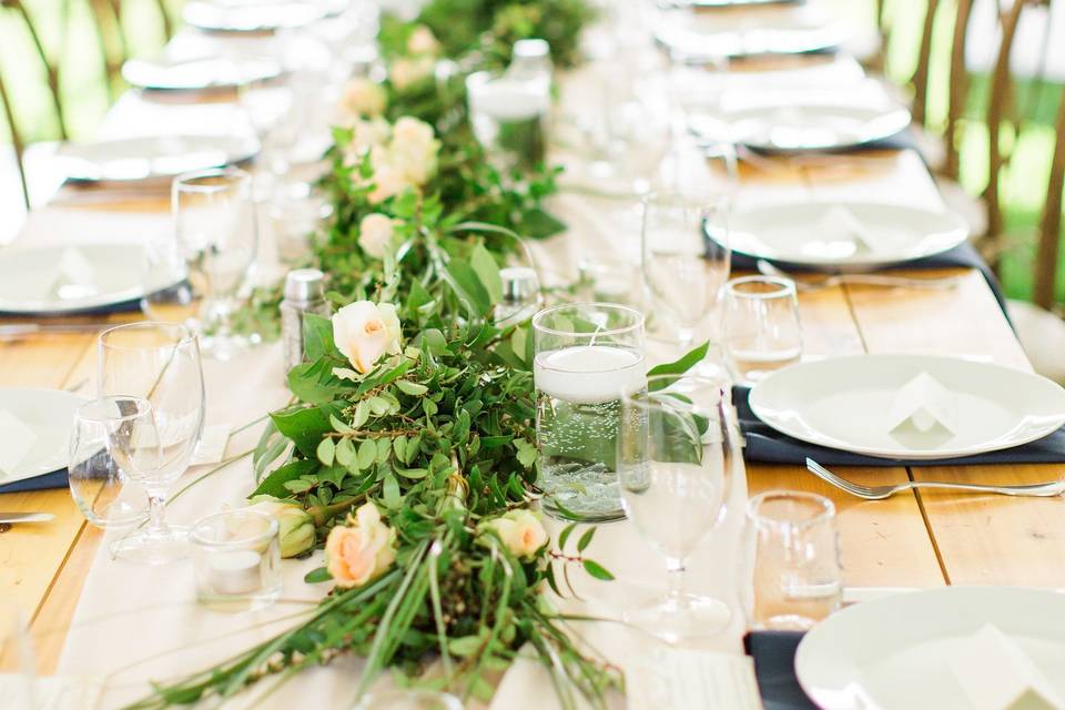 Long table with flower centerpiece