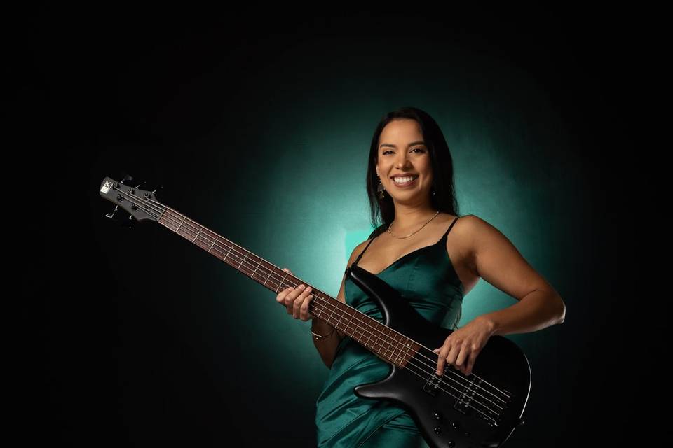 Playing bass guitar