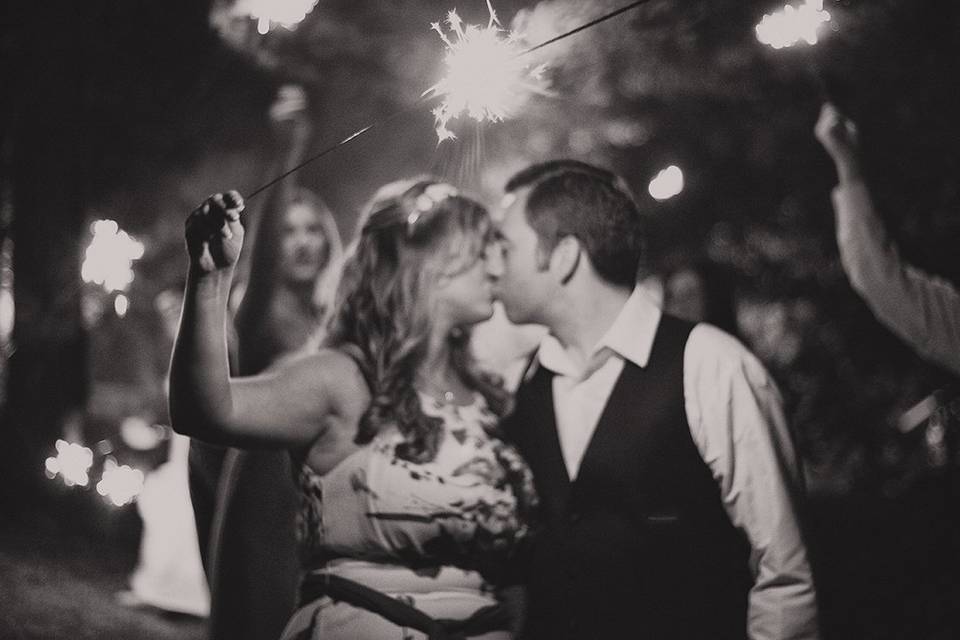 Sparkler Kissing Bride Groom