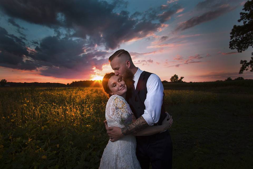 Sunset Field Bride Groom