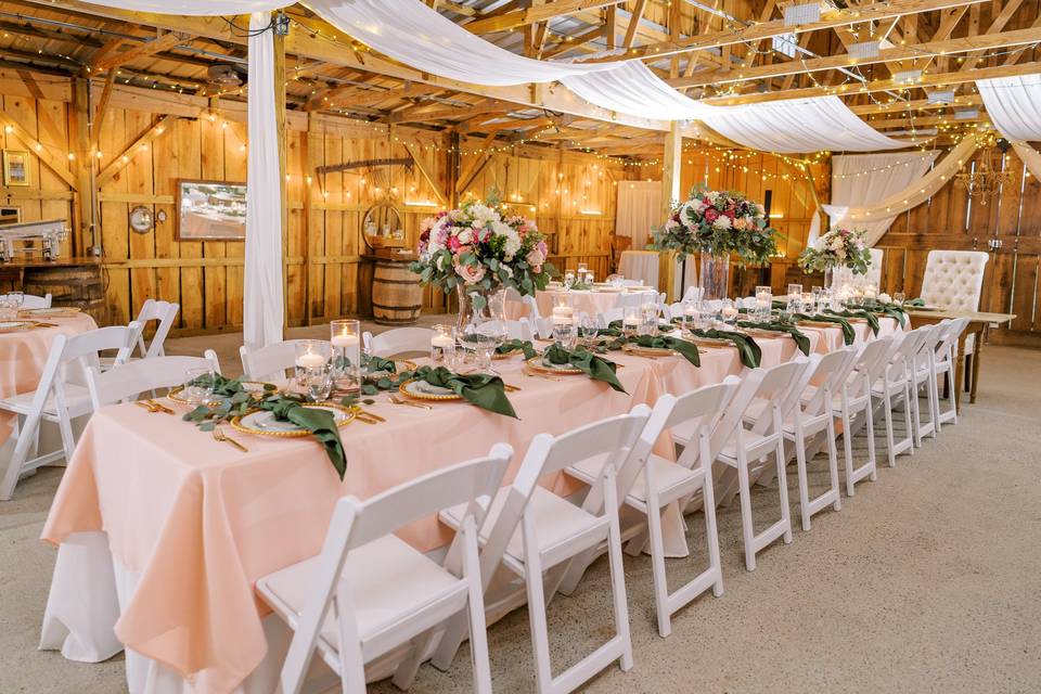 Peach and emerald reception