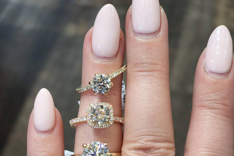 Classic halo engagement rings