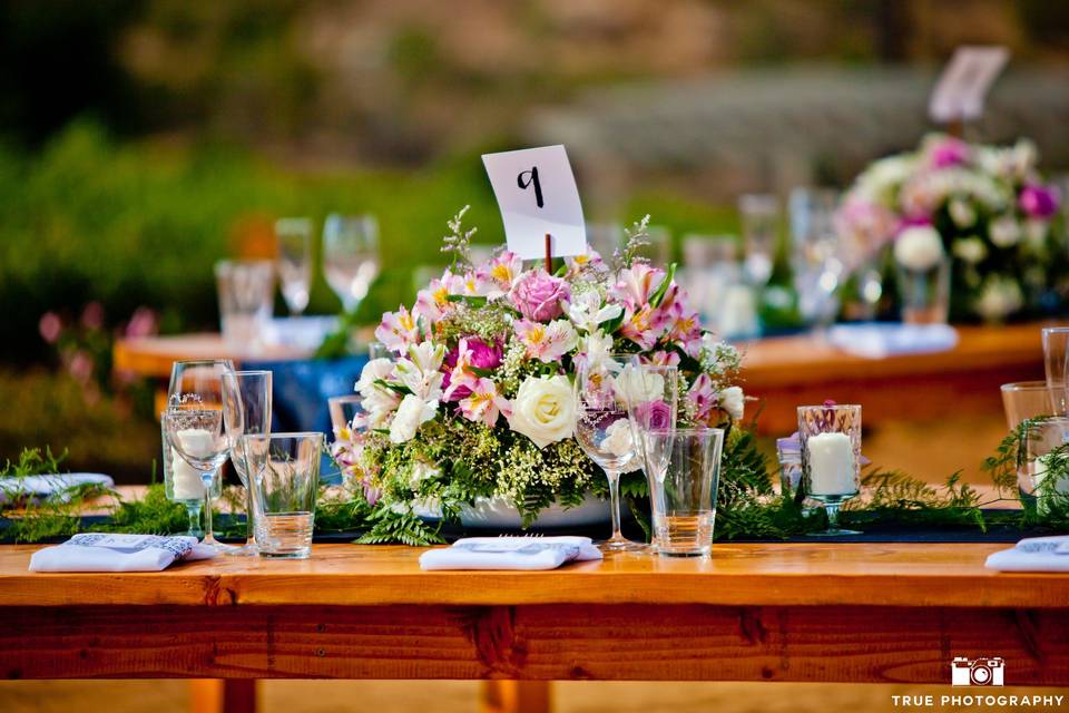 Table set-up with flower centerpiece