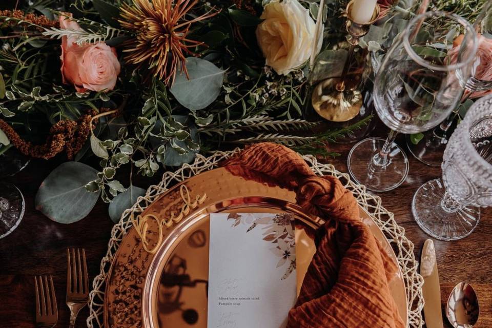 Copper layered place setting