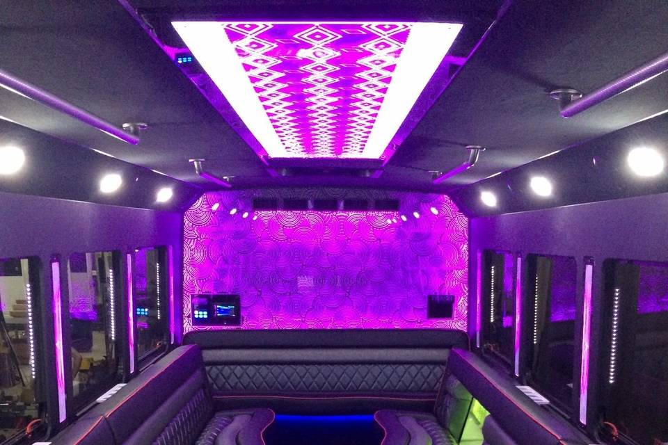 Purple lights in the Party Bus