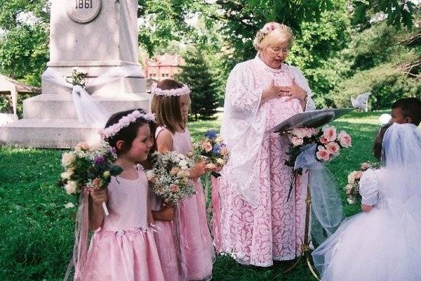 Presiding at a Tom thumb Wedding birthday party for my granddaughter