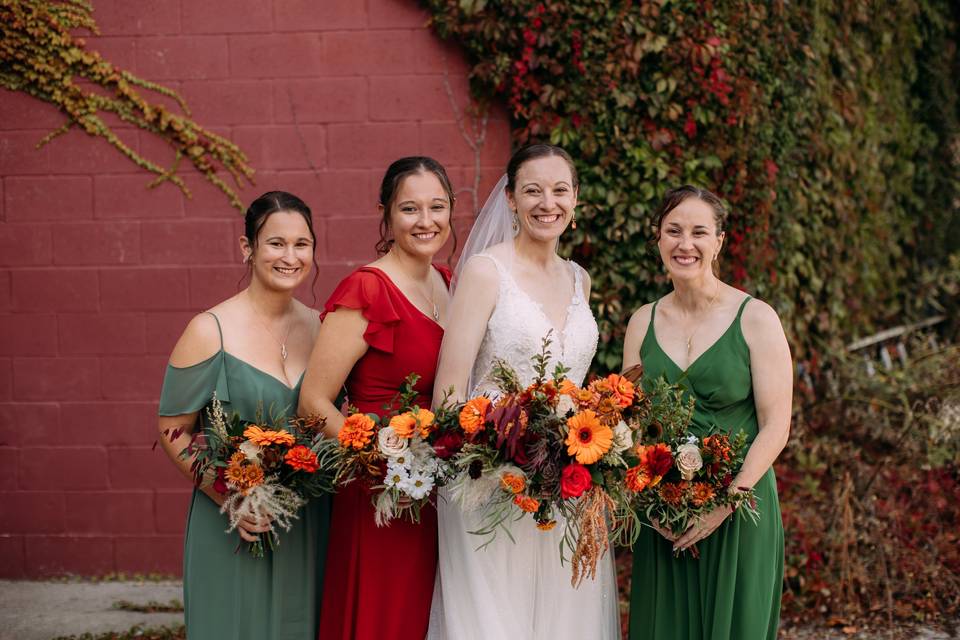 Bride and bridesmaids