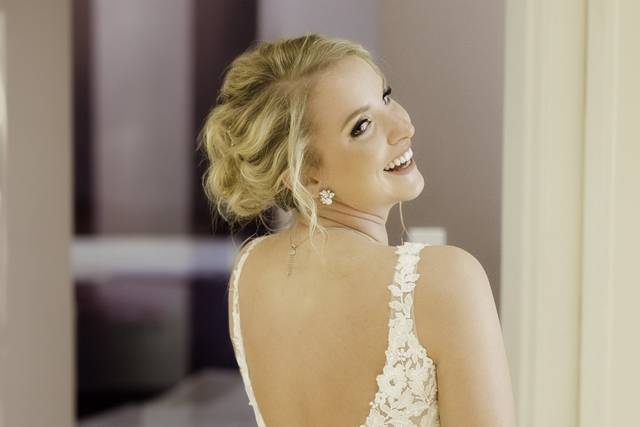 Bride looking back.