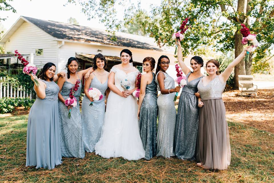 Bride and her bridesmaids