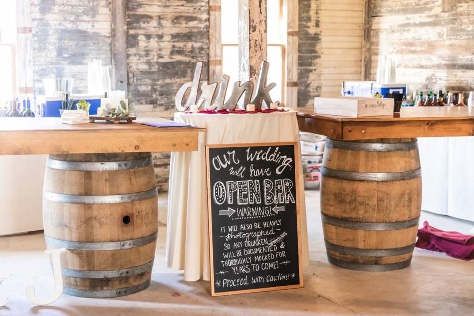 Rustic barn serving area