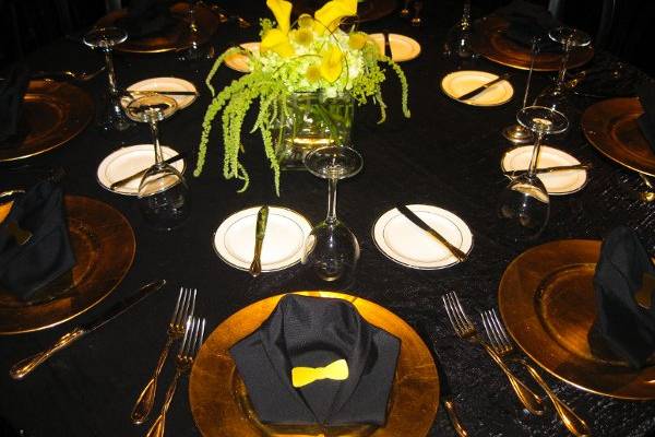 Center pieces from an event at the Marconi Automotive Museum in Tustin, Ca