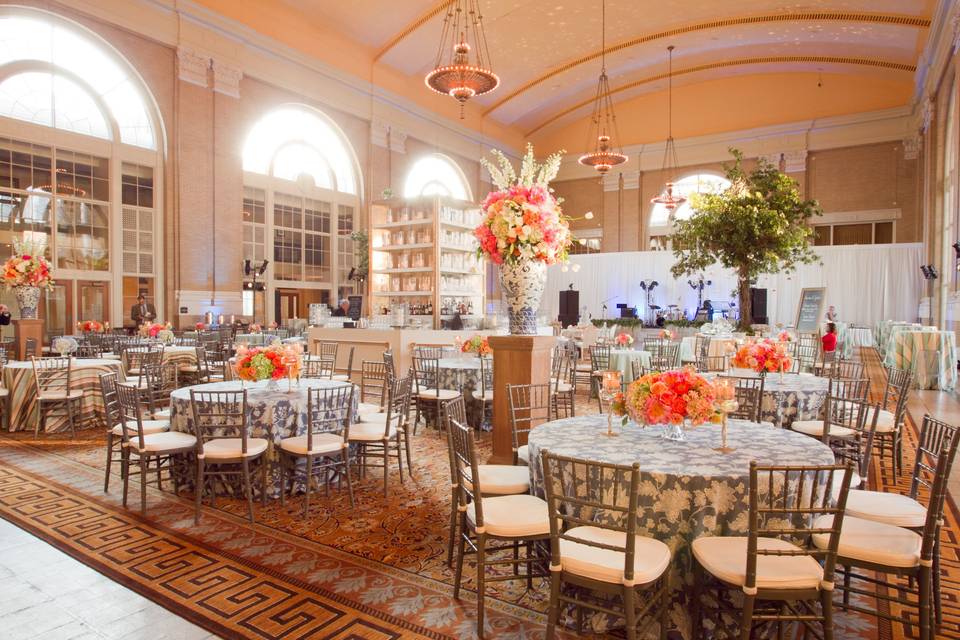 Table setup with flower centerpiece