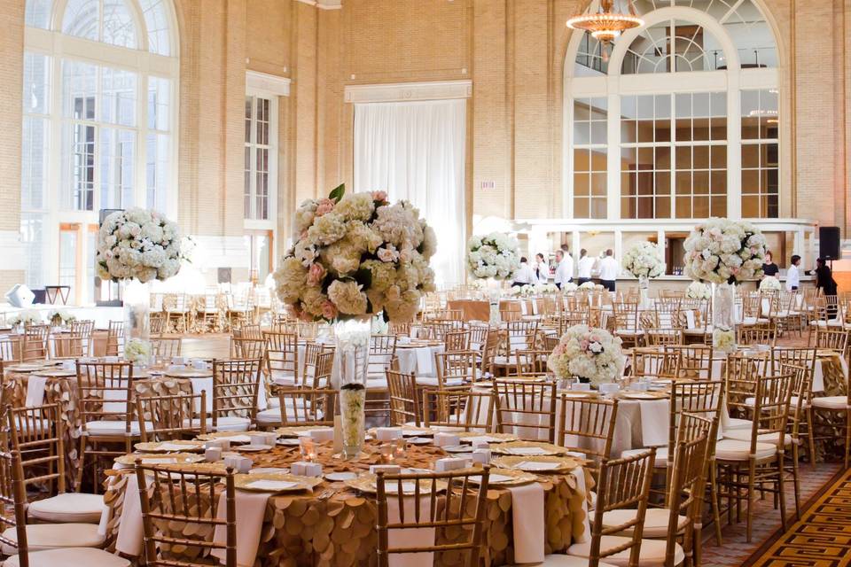 Table setup with flower centerpiece