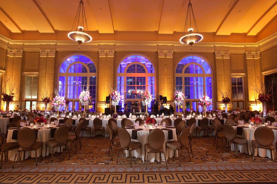 Table setup with flower centerpiece