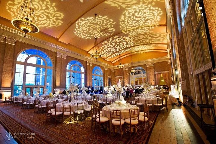 Table setup with flower centerpiece