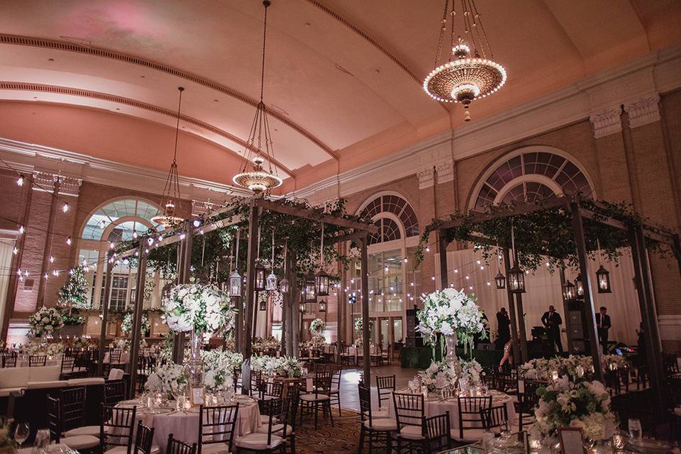 Table setup with flower centerpiece