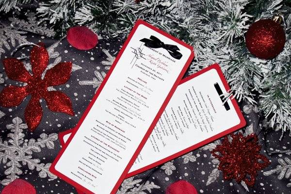 Custom designed Wedding Ceremony Programs - Winter/Christmas Themed