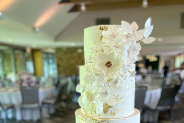 White and gold sugar flower