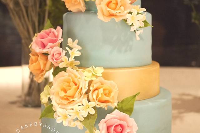 Blue Gold Wedding Cake